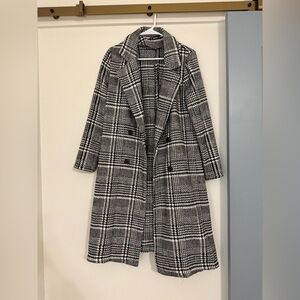 SHEIN Black & White HoundstoothWomen's Long Coat, Women’s Winter Coat- Small
